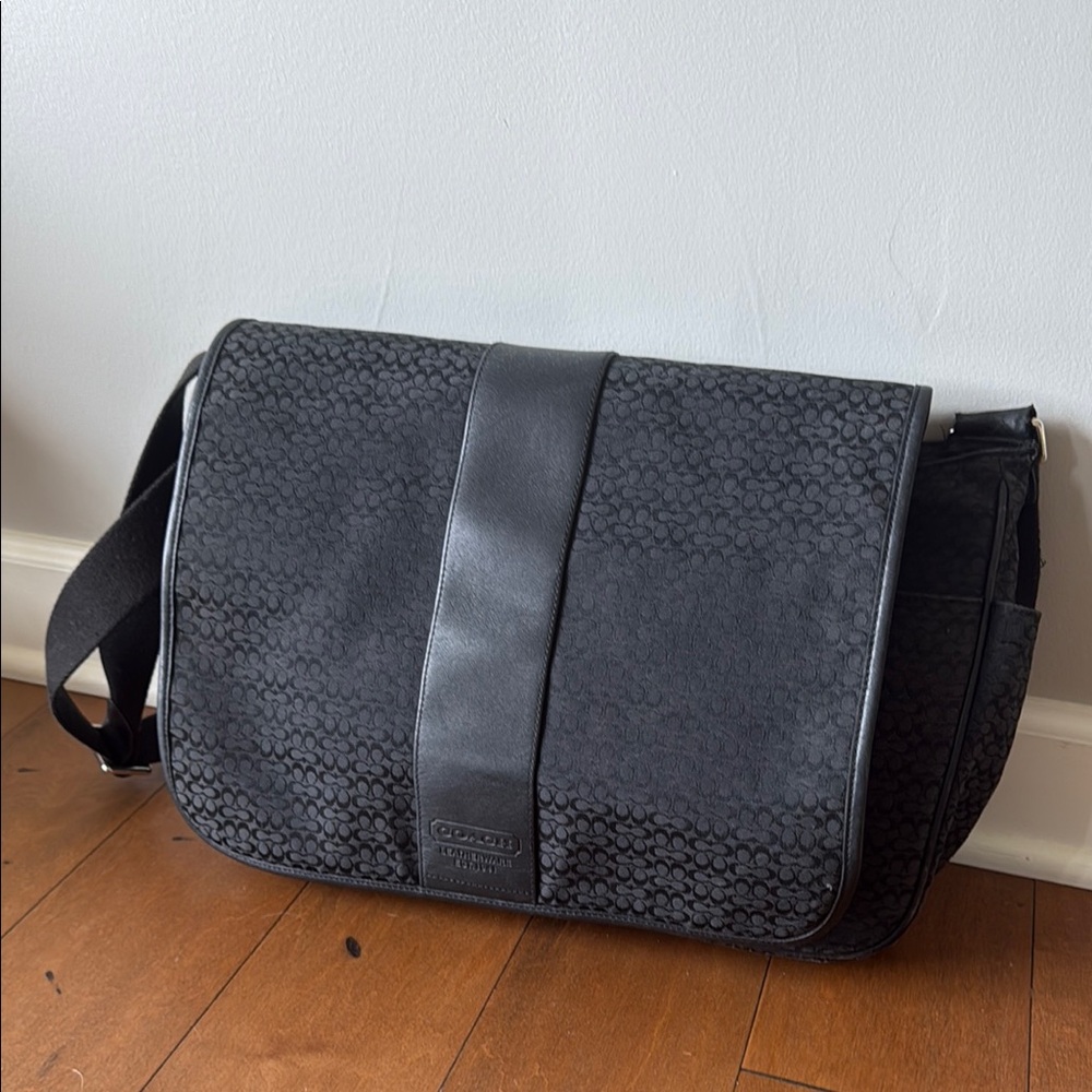 Coach Black Messenger Bag with Woven Texture